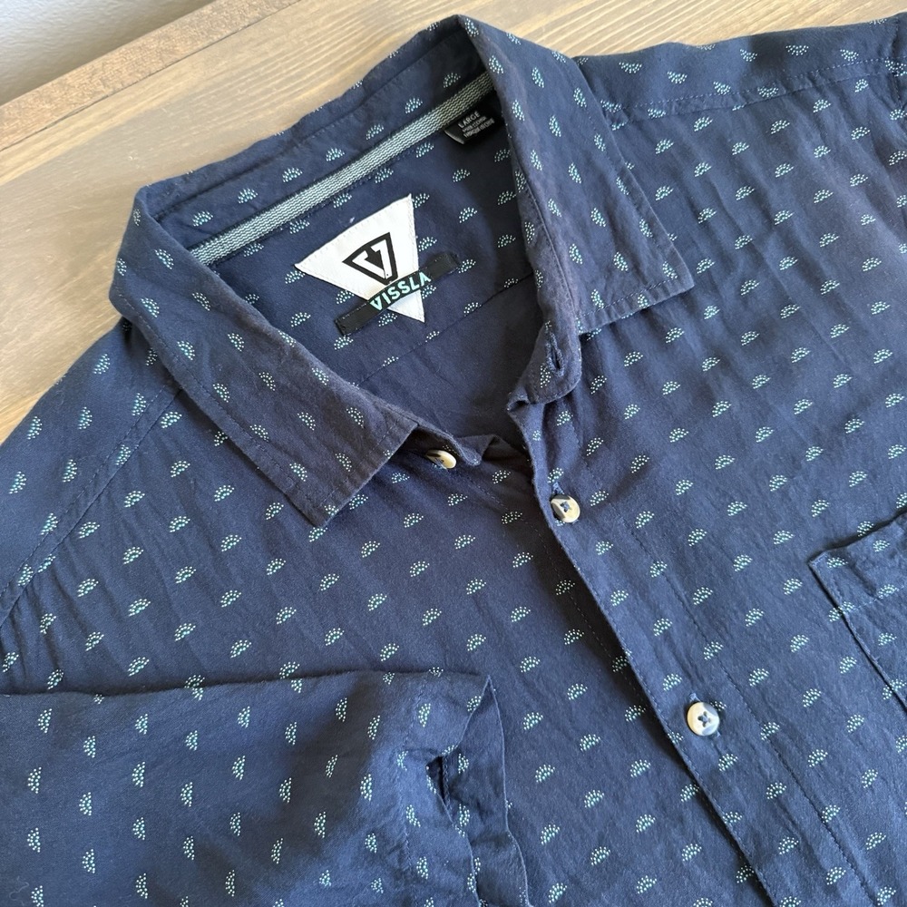 Vissla Men's Large Navy Blue Short Sleeve Button Up Shirt‎ Top